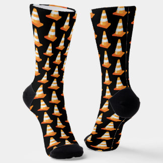 Chaussette Orange Stripe Construction Route Cone Noir
