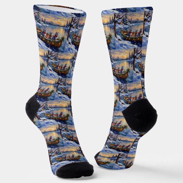 Chaussette Oriental Blue Cat Christmas Boat Holiday (Angulaire)
