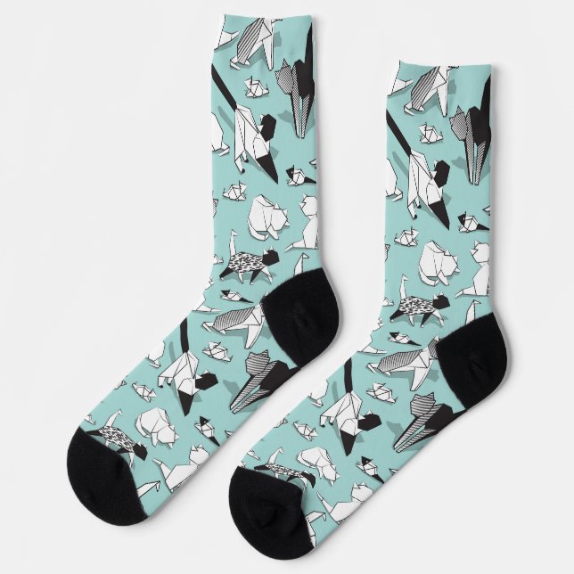 Chaussette Origami chaton amis // races de chats géométriques (Gauche)