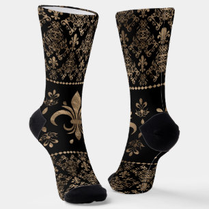 Chaussette Ornement de luxe en noir et or Fleur de lis