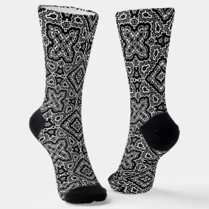 Chaussette ornement ethnique motif géométrique noir et blanc