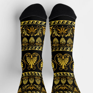 Chaussette Ornement grec de luxe Noir et or
