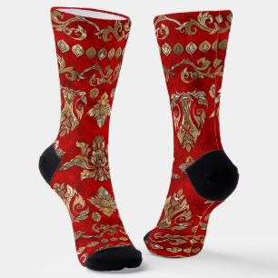Chaussette Ornement thaïlandais - Or et rouge