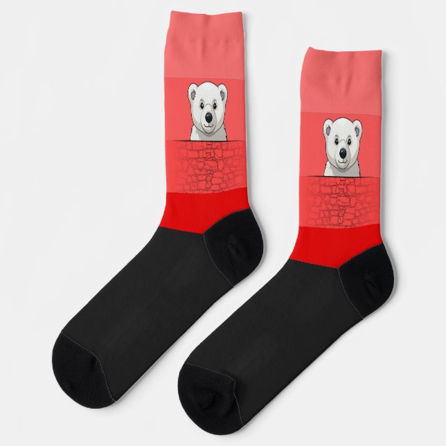 Chaussette Ours regardant au-dessus du mur, rouge rouge (Gauche)