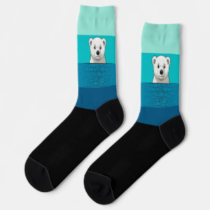 Chaussette Ours regardant sur le mur, Eaux vertes à bleues