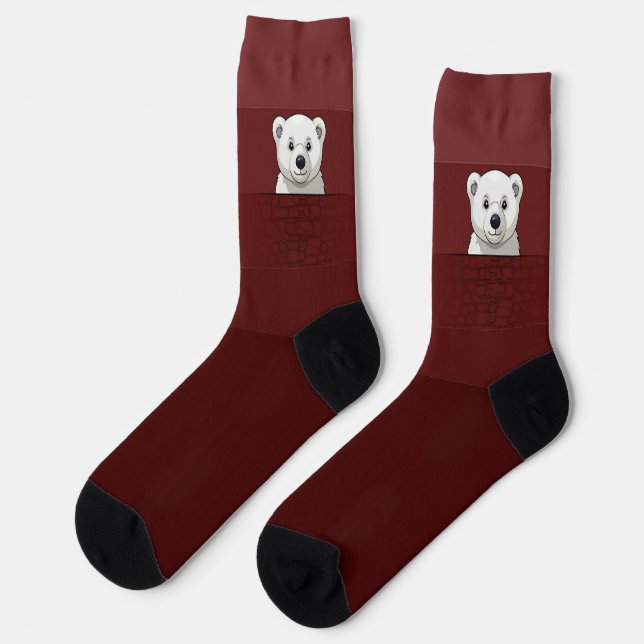 Chaussette Ours regardant sur le mur, Tons de velours rouge f (Gauche)