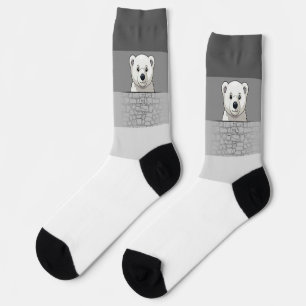 Chaussette Ours regardant sur le mur, Tons gris
