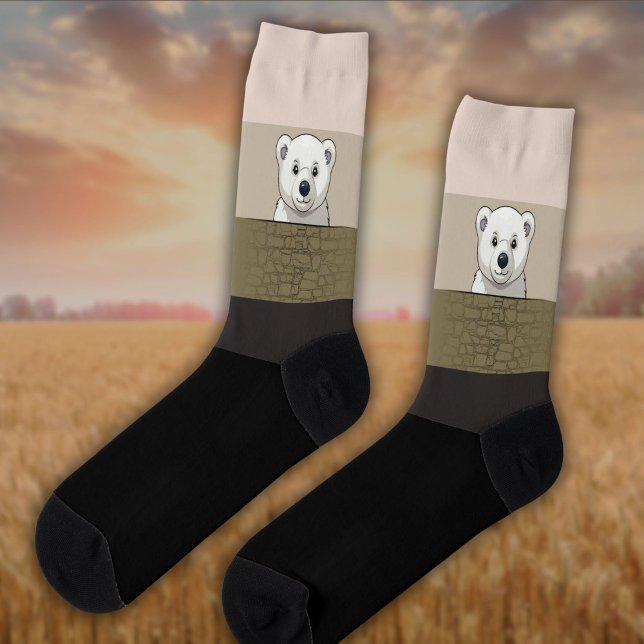 Chaussette Ours surplombant le mur, tons beige et foncé (Créateur téléchargé)