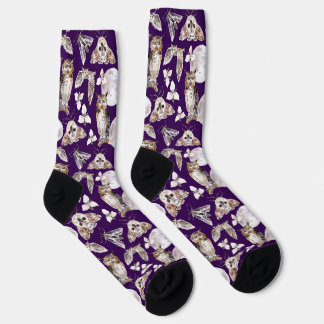Chaussette Owls Moths Full Moon On Purple