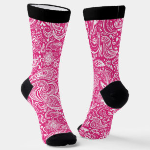Chaussette Paisley vintage blanc et rose motif