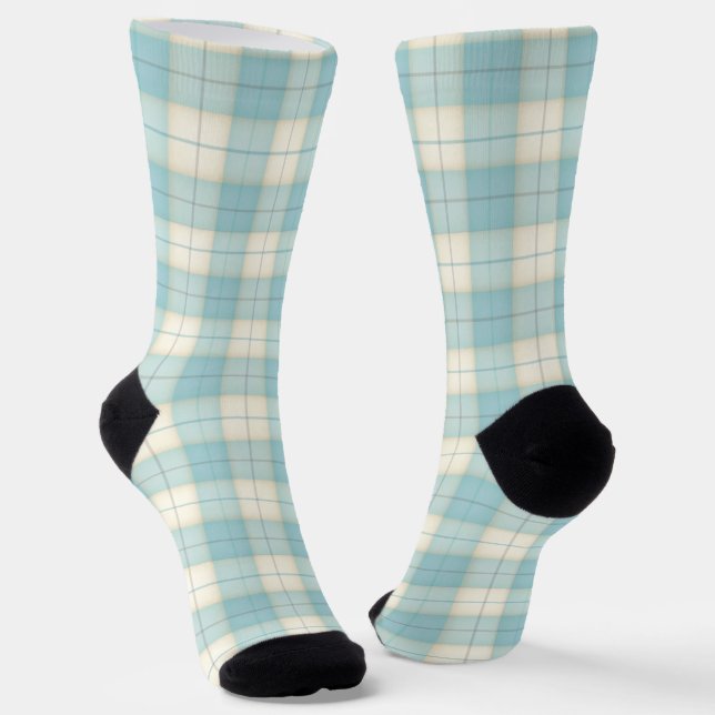 Chaussette Pale Bleu & Blanc Tartan Plaid (Angulaire)