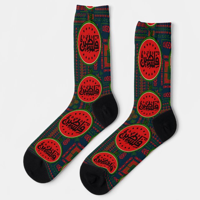 Chaussette Palestine watermelon-Palestine Arabe mot"français" (Gauche)