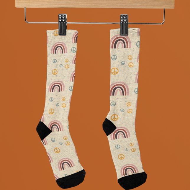 Chaussette Panneau de paix Retro les années 70 Rainbow (Créateur téléchargé)