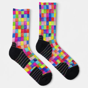 Chaussette Papier Graphique Coloré en Carrés Diagonaux