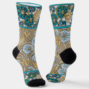 Chaussette papier peint bleu art nouveau cyclamen