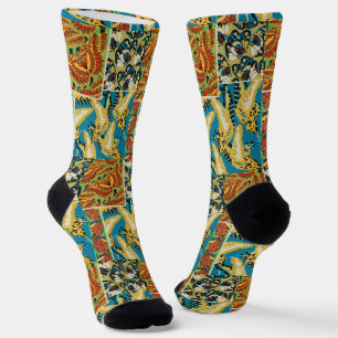 Chaussette Papillon Art Déco Jaune et Turquoise Vibrants