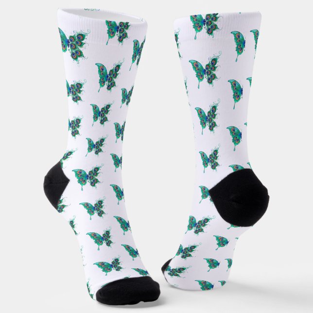 Chaussette Papillon aux plumes de paon vert (Angulaire)