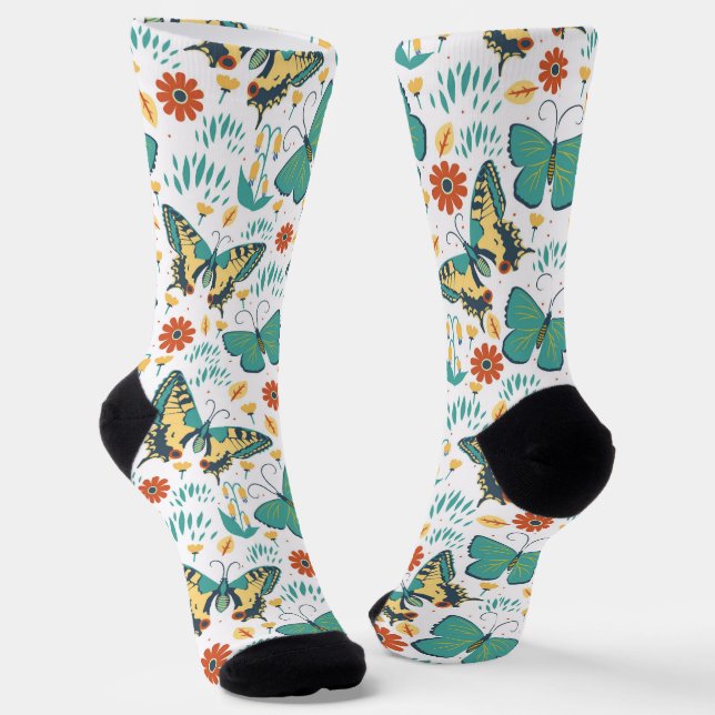 Chaussette Papillons colorés et fleurs motif (Angulaire)