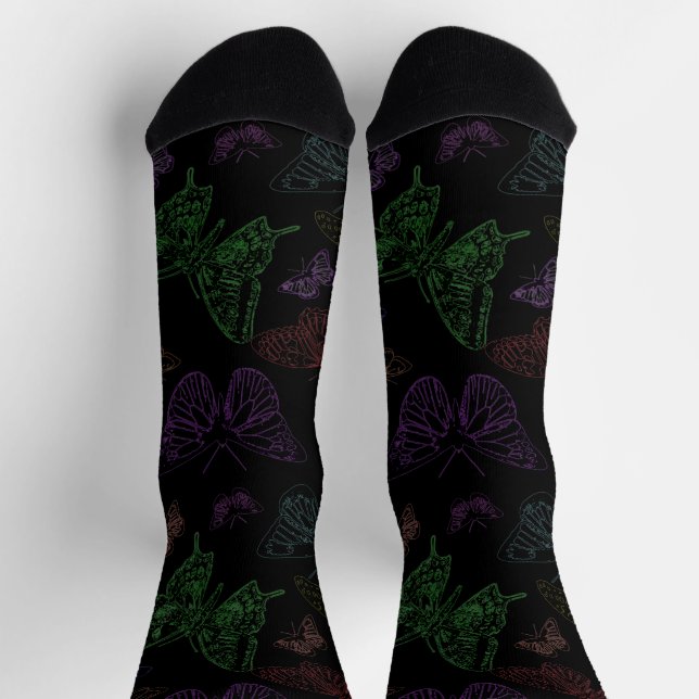 Chaussette Papillons couleur noir et arc-en-ciel volants (Haut)