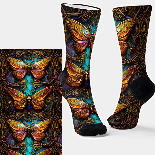 Chaussette Papillons de bronze sur Aqua Blue (Créateur téléchargé)