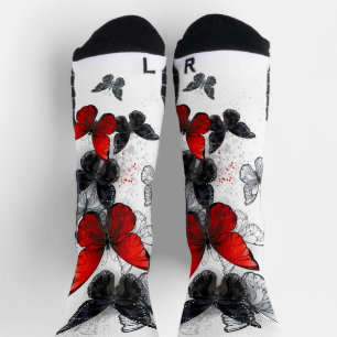Chaussette Papillons noirs et rouges volants