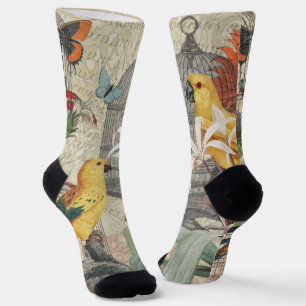 Chaussette Parrot Jaune Tropical Antique Fleur