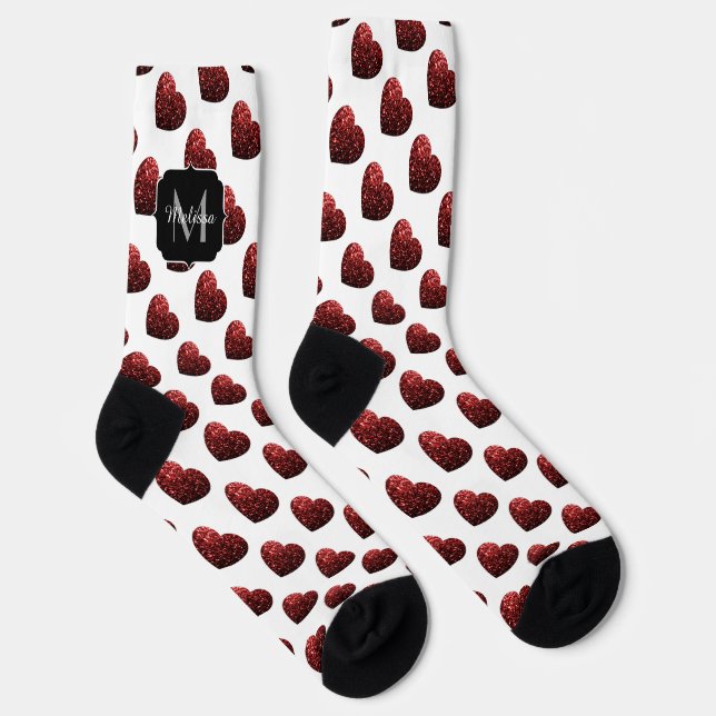 Chaussette Parties scintillant de coeur rouge foncé brille mo (Droite)