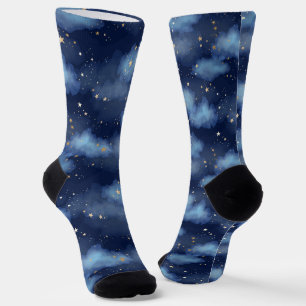 Chaussette Parties scintillant Gold Stars Dark Blue Sky Motif