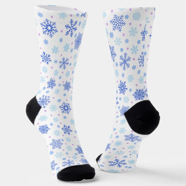 Chaussette Pastel Blue and White Snowflakes Élégant et élégan (Angulaire)