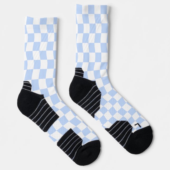 Chaussette Pastel Blue White Retro Checkerboard Pattern (Droite)