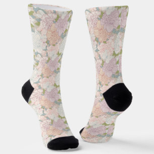 Chaussette Pastel Peony & Butterfly Flower Motif