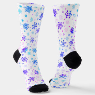 Chaussette Pastel Pink et Blue Snowflakes Elegant Blanc
