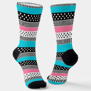 Chaussette Patchwork en bandes multicolores de tissu i