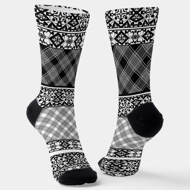 Chaussette Patchwork rayé noir et blanc avec dentelle (Angulaire)