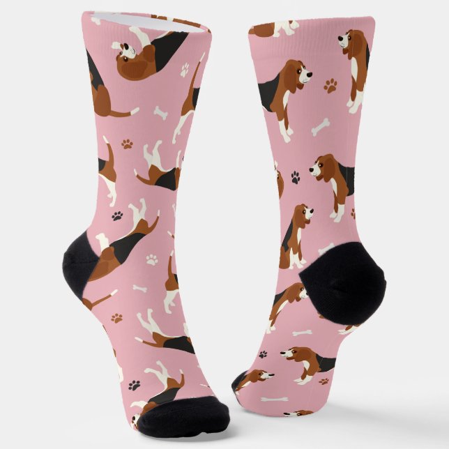 Chaussette Pâtes et os Beagle mignons rose (Angulaire)