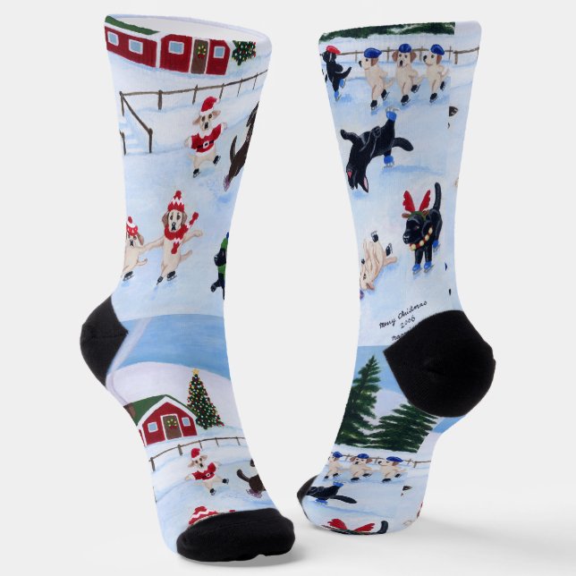 Chaussette Patinage sur glace au Labrador de Noël (Angulaire)