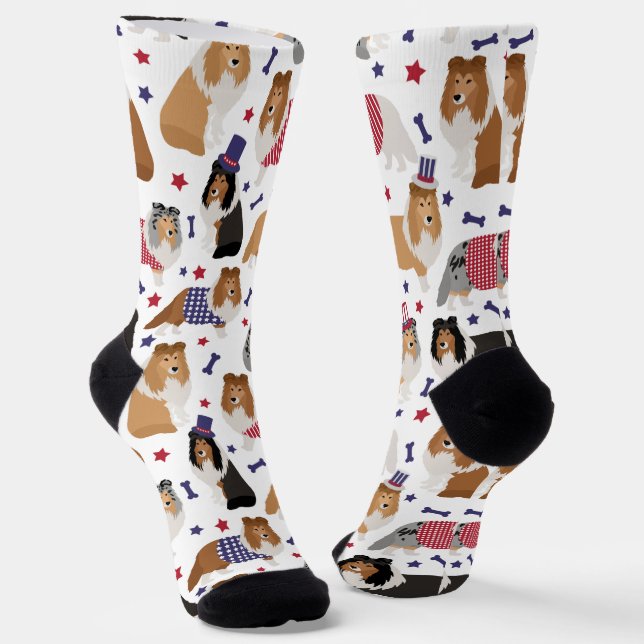 Chaussette Patriotique Sheltie Shetland Sheepdog (Angulaire)