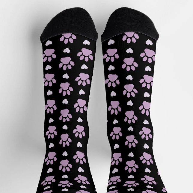 Chaussette Pattern of paws, Dog paws, Lilac paws, Hearts (Haut)