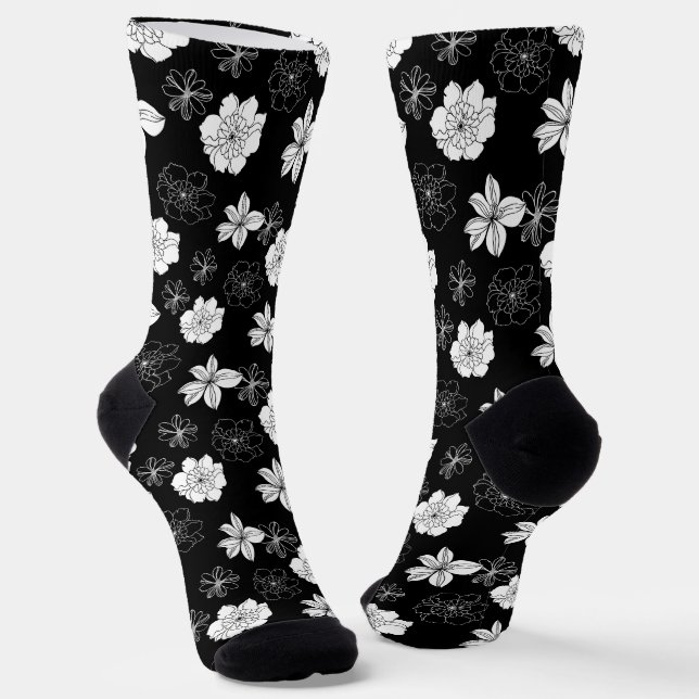 Chaussette Patters de Black & White Floral (Angulaire)