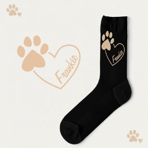Chaussette Paw Chat Sur Le Coeur Avec Nom Personnalisé Noir