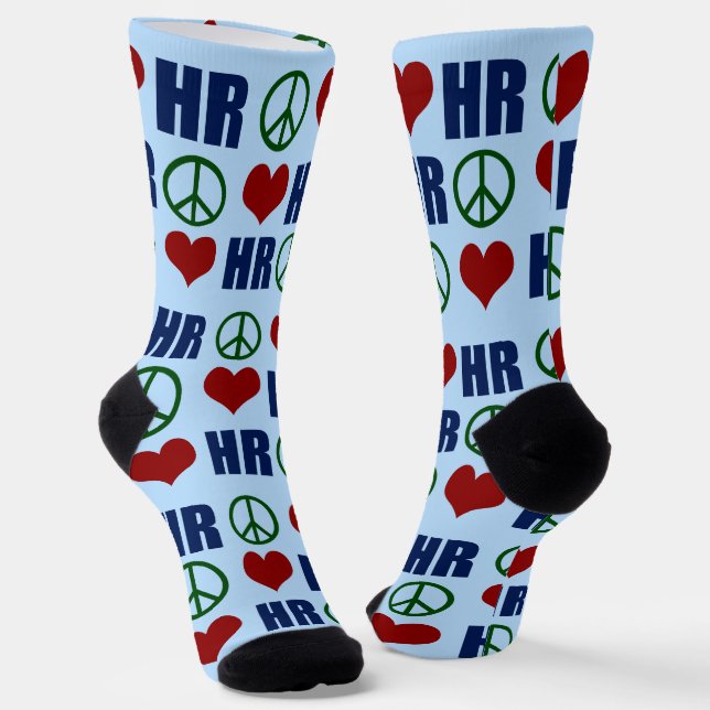 Chaussette Peace Love HR Cute Ressources humaines Bleu (Angulaire)