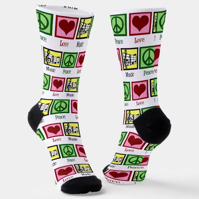 Chaussette Peace Love Musique Custom Musician Noël (Angulaire)