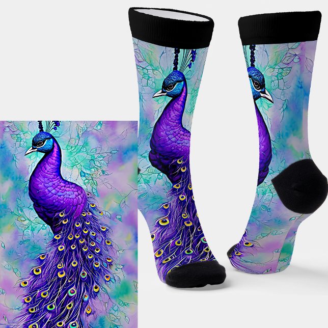 Chaussette Peacock violet Whimsical avec plumes de queue (Créateur téléchargé)