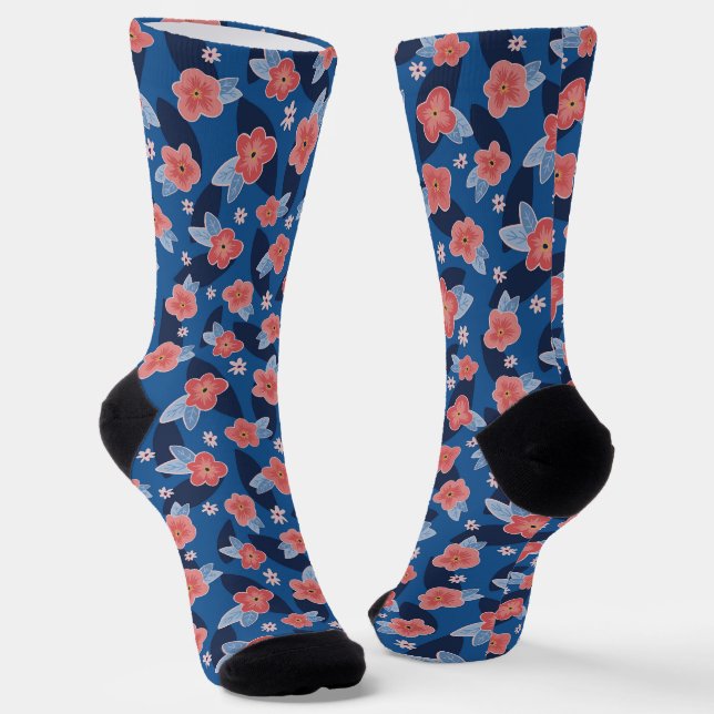 Chaussette Pêche et bleu motif floral (Angulaire)