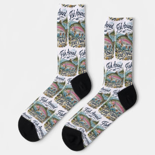 Chaussette Pêchez autour et trouvez une citation amusante de 