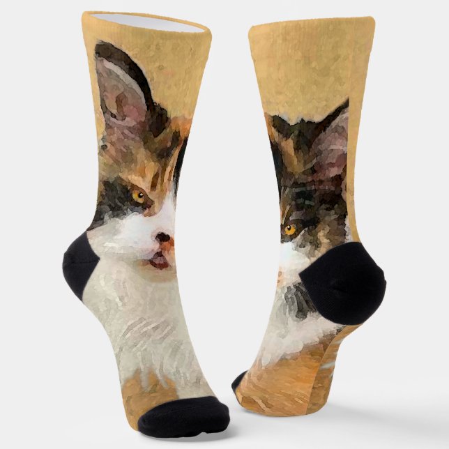 Chaussette Peinture de chat Calico - Cute Original Cat Art (Angulaire)