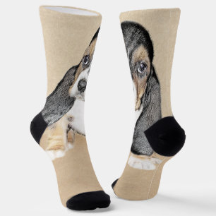 Chaussette Peinture de chiot Basset Hound - Art original de c