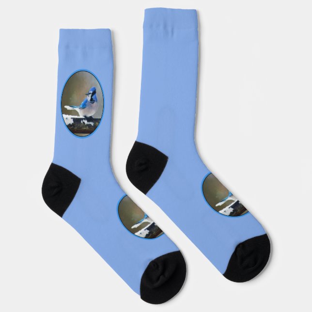 Chaussette Peinture Jay Bleu - Art Oiseau Original (Droite)