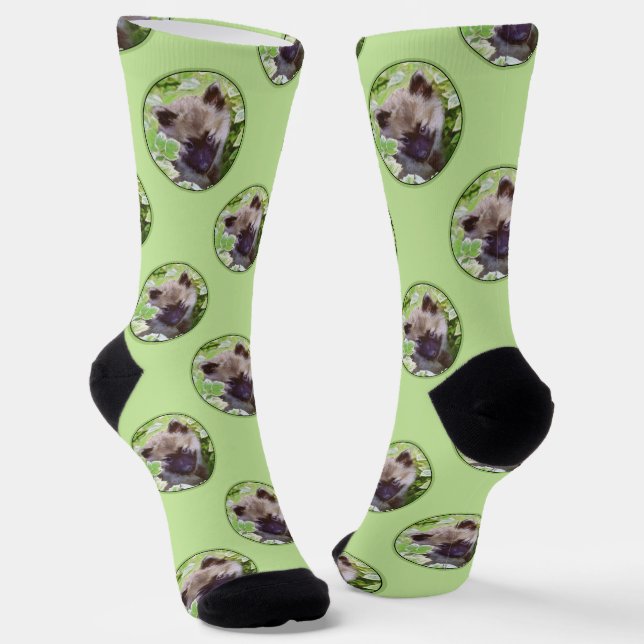 Chaussette Peinture Keeshond Chiot dans le jardin Art origina (Angulaire)