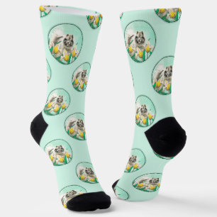 Chaussette Peinture Keeshond dans les tulipes mignonne art or